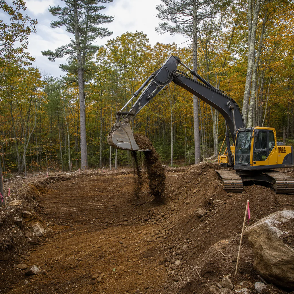Excavator digging a foundation pad